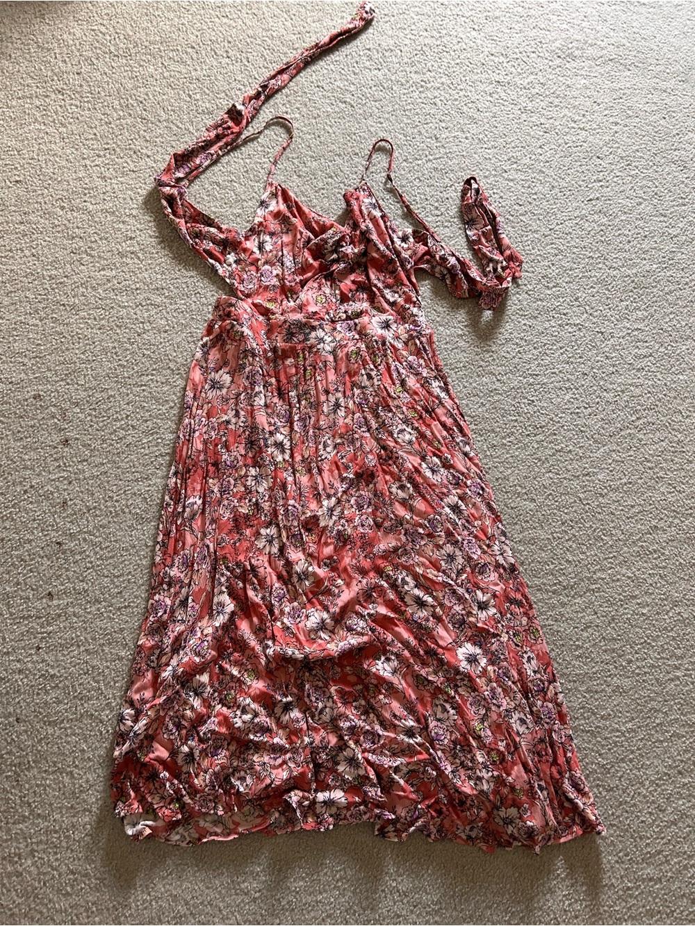 Lulu's Coral Floral Maxi Sundress